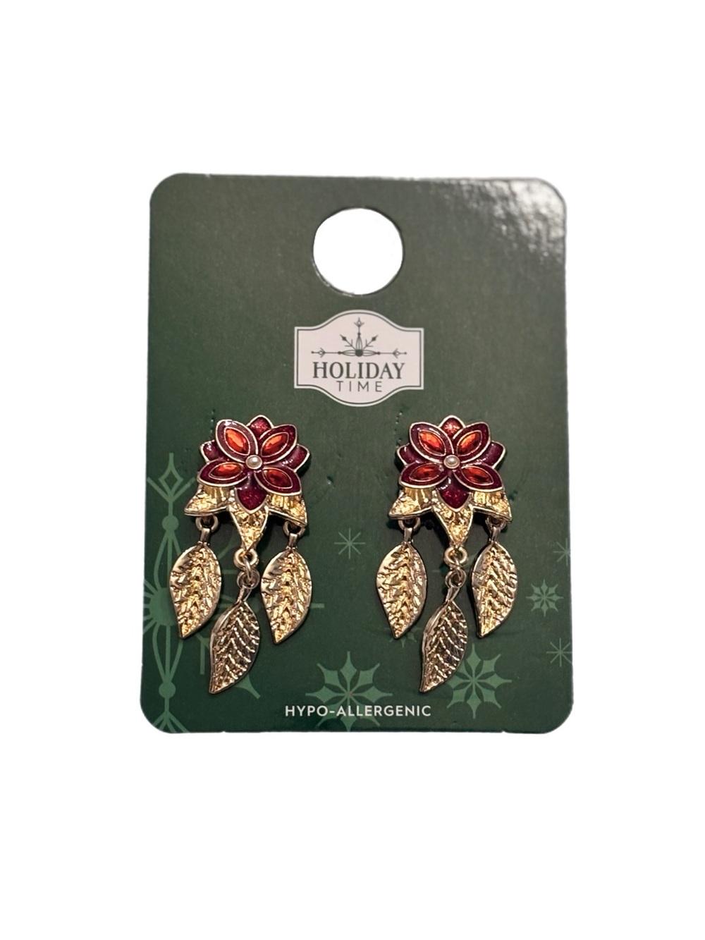Holiday Time Poinsettia Leaf Dangle Earrings Red and Gold